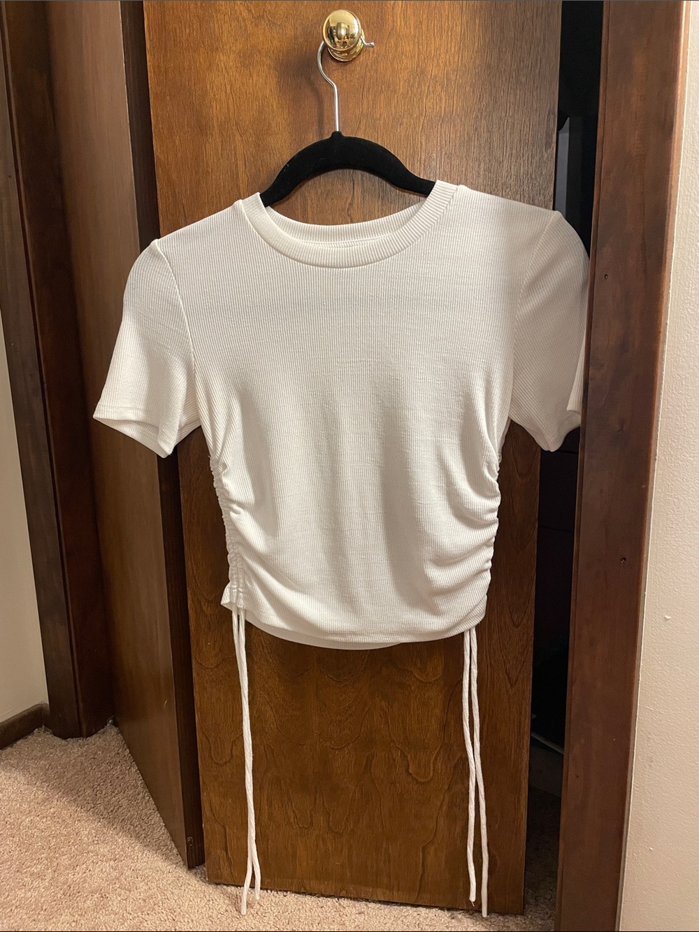 Zara White Ruched Side Tie Short Sleeve Top
